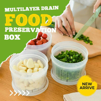 🥗 Meerlaagse Bewaardoos met Afvoer — Set van 5 · Slim Stapelen & Groente/Fruit Blijft Langer Vers