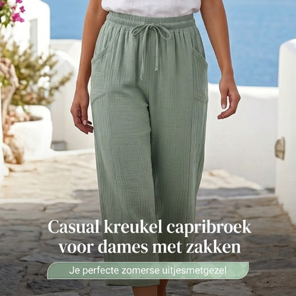 👖🌿 Damesbroek van puur katoen en linnen met plooien, 9/10-lengte ✨📏