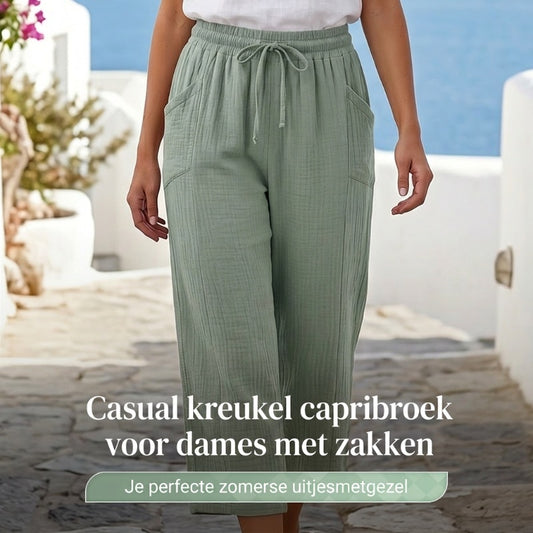 👖🌿 Damesbroek van puur katoen en linnen met plooien, 9/10-lengte ✨📏