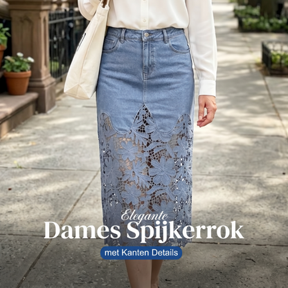 Bodycon-rok van denim voor dames met kanten rand