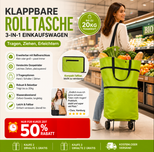 🛍️✨ Veelzijdige boodschappentas – de wieltjes zijn weg te klappen, draagvermogen van 20 kg, uitbreidbaar met een rits!