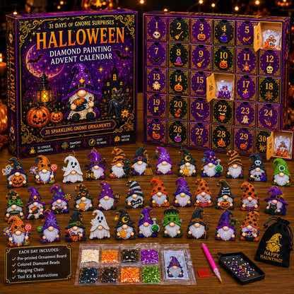 🎃💎 31‑daagse Halloween diamantschilderij adventskalender – DIY kabouterornament aftelset