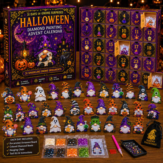🎃💎 31‑daagse Halloween diamantschilderij adventskalender – DIY kabouterornament aftelset