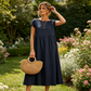 👗🧵 Mode Effen Kleur Katoen-linnen Jurk met Zakken 👜✨