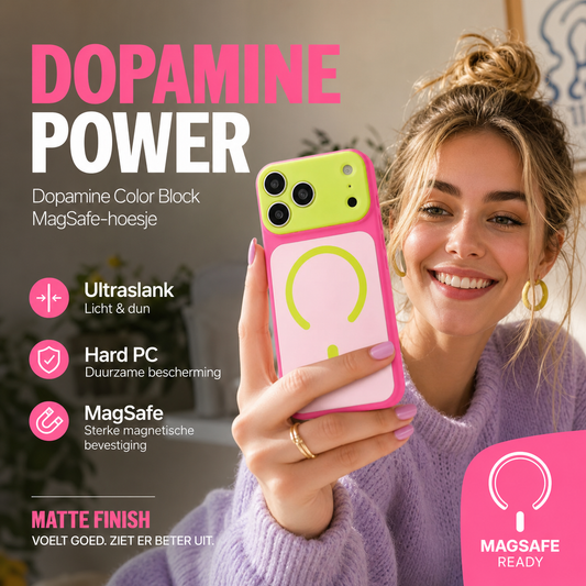 💥【LIMITED TIME 50% OFF】🔥 iPhone 17 Pro Max Dopamine Color Block MagSafe Hoesje | Ultraslank Mat Hard PC | Vingerafdrukvrij & Valbescherming | Trendy Kleuren