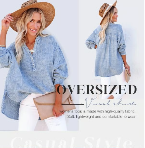 🔥Uitverkoop: laatste dag, 50% korting💖Casual damesblouse van gaas met knoopsluiting en lange mouwen