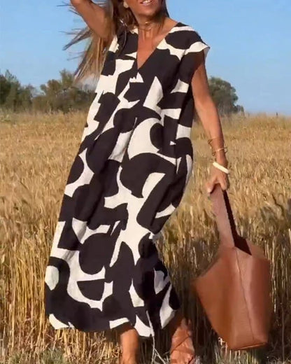 🔥Casual damesjurk met geometrische kleurblokken