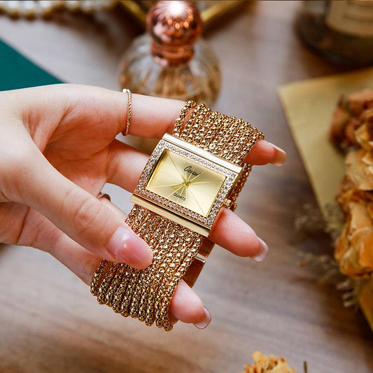 🎁💥Ladies Rhinestone Quartz Square Watch