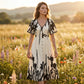 👗 50% KORTING NU! 🌿 Zachte Botanische Print V-Hals Midi Jurk – Elegant, Lichtgewicht & Veelzijdig voor Elke Gelegenheid 🌸