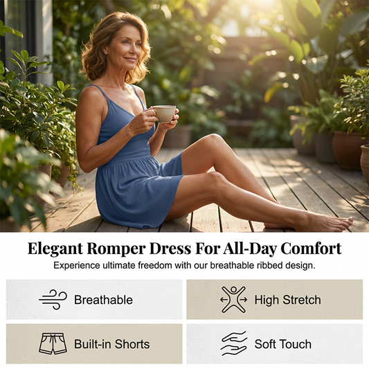 🥳Laatste dag: speciale prijs van !!🌿 50% KORTING! Geribbelde gebreide jumpsuit voor dames – Ademend en huidvriendelijk, behoudt zijn vorm. Uitlopende rok met verborgen broekje, kruipt niet omhoog. 6 kleuren. Moeiteloze elegantie voor elke dag. 👙✅