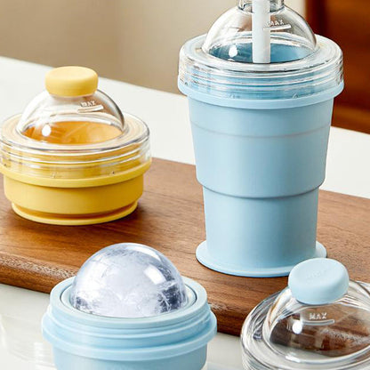 🌞Verwelkom de zomer met 50% korting! 🥤2-in-1 opvouwbare siliconen ijsbeker | Maak er extra grote ijsballen mee, geschikt voor alle soorten drankjes | Lekvrije drinkbeker met rietje (BPA-vrij)