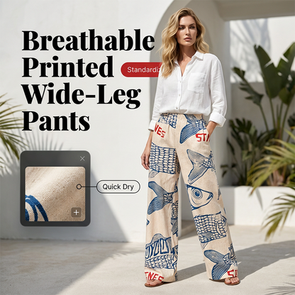 🔥Directe verkoop vanuit de fabriek – Artistieke broek met visprint op de pijpen voor dames 👖✨