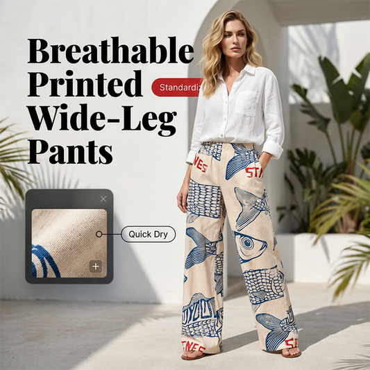🔥Directe verkoop vanuit de fabriek – Artistieke broek met visprint op de pijpen voor dames 👖✨