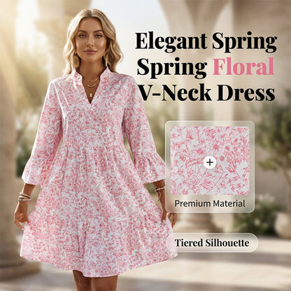 🌸Lente-uitverkoop: 49% korting🌸Damesjurk met bloemenpatroon, V-hals, gelaagde look