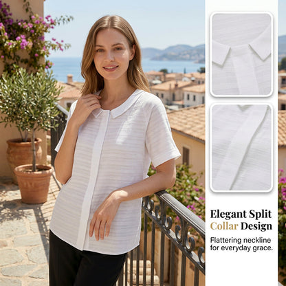 👚 NU 50% KORTING! 🌞 Zomers damesoverhemd met ronde kraag – zachte stof, relaxte pasvorm en perfect voor op het strand, op kantoor of voor dagelijkse boodschappen 🏖️