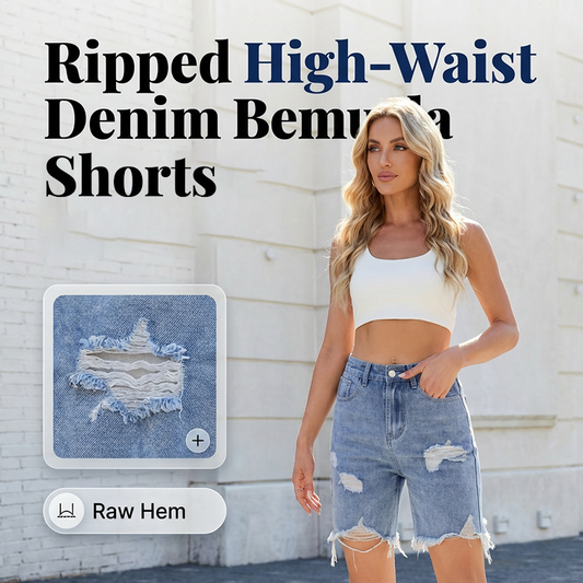 🔥Bermudashort van denim met scheuren en hoge taille voor dames
