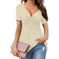🔥Laatste dag! Aanbieding: 22,99 euro!!!☀️🛍️Damesblouse met korte mouwen, V-hals en geknoopte voorkant