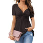 🔥Laatste dag! Aanbieding: 22,99 euro!!!☀️🛍️Damesblouse met korte mouwen, V-hals en geknoopte voorkant