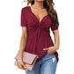 🔥Laatste dag! Aanbieding: 22,99 euro!!!☀️🛍️Damesblouse met korte mouwen, V-hals en geknoopte voorkant