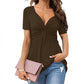 🔥Laatste dag! Aanbieding: 22,99 euro!!!☀️🛍️Damesblouse met korte mouwen, V-hals en geknoopte voorkant