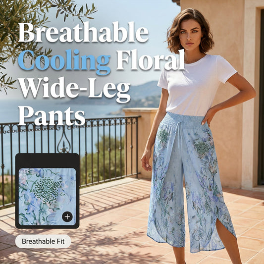 🔥50% Korting Bloemen Wijde Broek🌬️Hoge taille met zijspleten zomercomfortabel