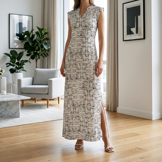 Mouwloze maxi-jurk met V-hals en zijsplit voor dames