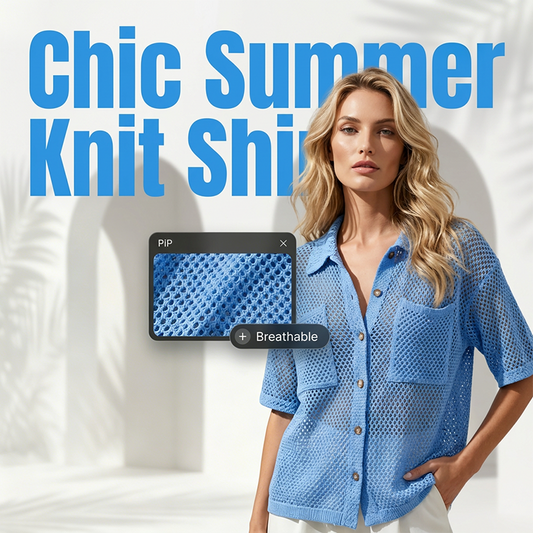 👚 50% KORTING ✨ Gebreid overhemd met knopen en korte mouwen – Opengewerkte stof, borstzakken en een luchtige pasvorm – Perfect voor een casual of chique zomerse look – comfortabel en ademend 🧶