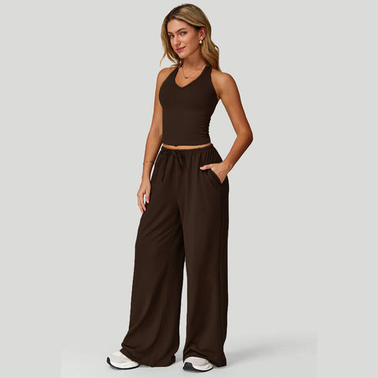 🔥【50% Korting】🔥Dames 2-Delig Set | Haltertop & Wide-Leg Broek🎁