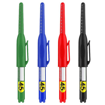 ✍️ Koop 1 krijg 1 gratis! 📏 Diepgat Marker – 45mm Lange Punt, Waterbestendig & Sneldrogend – Voor Moeilijk Bereikbare Plekken, Ingebouwde Liniaal & Pocketclip 🔧
