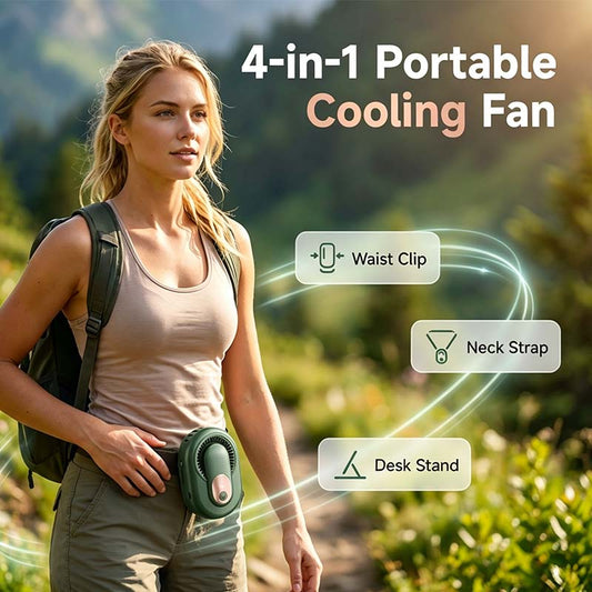 📢 -50% !! ⏰ Draagbare 4-in-1-ventilator – Turbo met 5 snelheden, riemclip voor handsfree gebruik en digitaal LED-scherm – Ideaal voor op het werk, tijdens het sporten en op reis 🌬️
