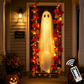 Hangende Halloween-spookfiguur op schommel met op afstand bedienbare LED-verlichting en esdoornbladeren