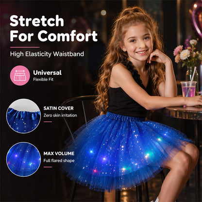 ✨ LED Verlichte Pailletten Tutu Rok – Sterren Mesh Prinsessenrok voor Meisjes en Volwassenen ✨