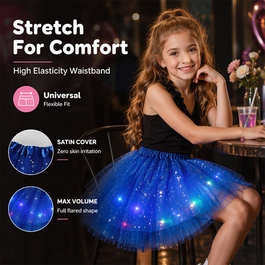 ✨ LED Verlichte Pailletten Tutu Rok – Sterren Mesh Prinsessenrok voor Meisjes en Volwassenen ✨