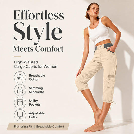 👖 Hoge Taille Cargo-capribroek voor Dames – Comfortabel, Stijlvol en Vormgevend + GRATIS Haarelastiek! 💖