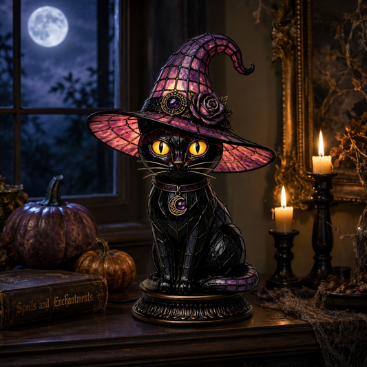 💥 50 % korting! 🔥Gothic Halloween-tafel lamp in de vorm van een heksenkat