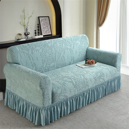 🛋️ Antislip bankhoes met ruches – Jacquardstof – Elastische rand & volledige bedekking voor dagelijkse bescherming zonder wegglijden