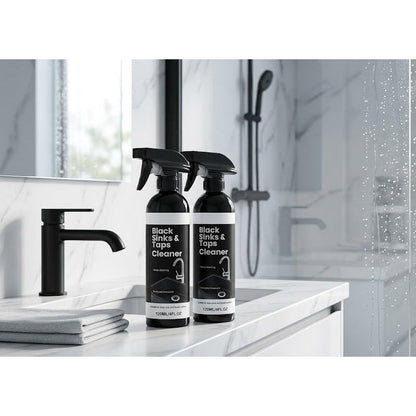 🚿🖤 Kalkreiniger spray | Op citroenzuur, geen schrobben | Voor zwarte wastafels & kranen | Voorkomt nieuwe aanslag | Veilig dagelijks gebruik | KOOP 2, KRIJG 1 GRATIS!