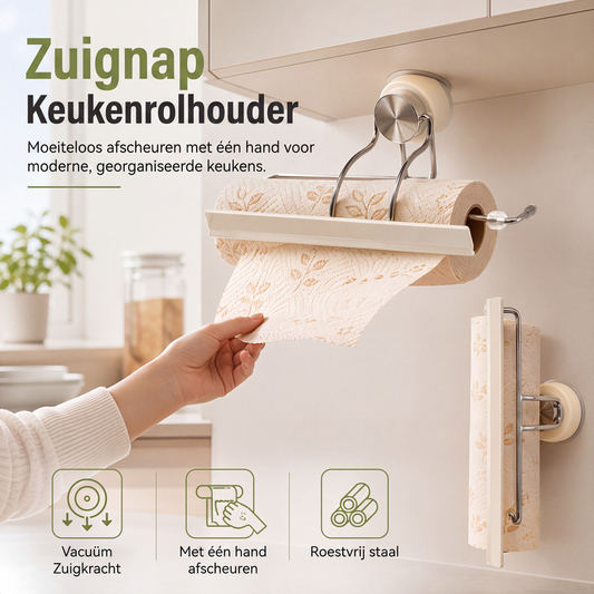 🧻 Keukenpapierhouder met Zuignap – Eenvoudig te Bevestigen, Geen Boren of Gereedschap Nodig, Perfect voor Tegels en Gladde Oppervlakken 🛁✨