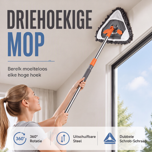 Multifunctionele Driehoekige Dweil met Verstelbare Steel – Perfect voor Vloeren, Ramen, Plafonds en Moeilijk Bereikbare Hoeken 🧽✅