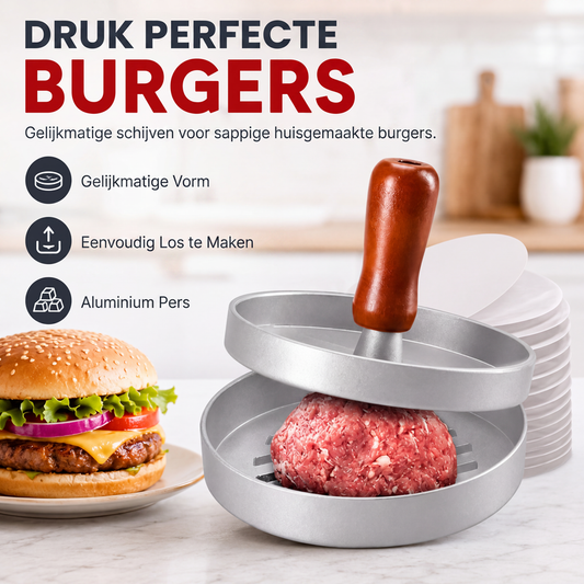 🎁 2+1 GRATIS! Hamburgerpers met Houten Handgreep – Maak Perfecte, Gelijke Burgers in Seconden 🍔👨‍🍳