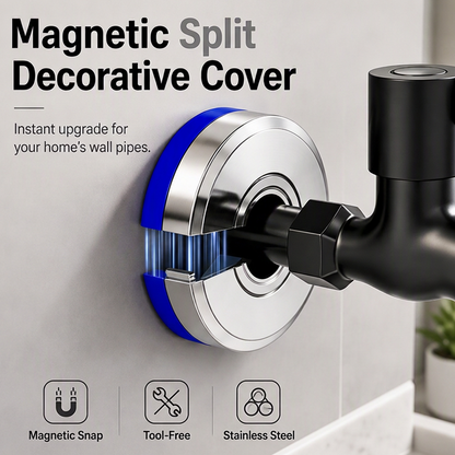 🔧NU 50% KORTING! Dicht buisopeningen onmiddellijk! Gereedschapsvaste magnetische gespleten ring – roestvrijstalen decoratieve buisafdekking, magnetische klikbare wandbuisafdekplaat