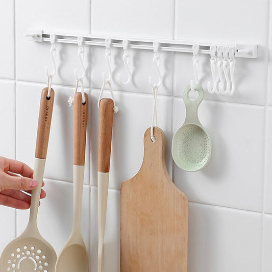 🍳 Zelfklevende Keukenrail met 10 Schuifhaken – Ruimtebesparend & Zonder Boren