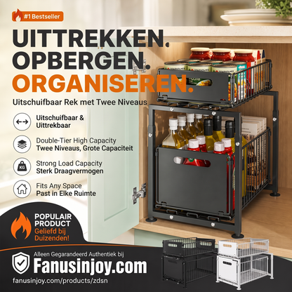 🔄💪 50% KORTING! 📦Uittrekbaar schap met 2 niveaus – dubbele opslag, gemakkelijk bereikbaar.